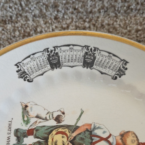 Vintage Porcelain Advertising Plate with Gold Trim - 1930